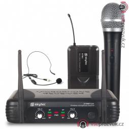 Skytec UHF mikrofonní set 2 kanálový, 1x ruční mikrofon, 1x náhlavní mikrofon