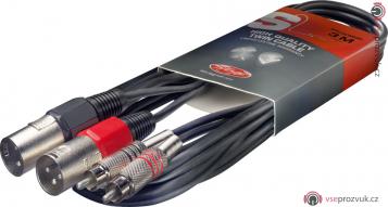 Stagg STC3CMXM, kabel dvojitý, XLR samec/RCA, 3m