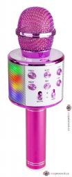 MAX KM15P karaoke mikrofon s reproduktorem, LED, BT, MP3 - růžový